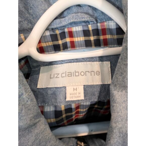 Vintage Liz Claiborne Chambray Jacket Medium Detachable Hood Plaid Lining 90s - Picture 15 of 16